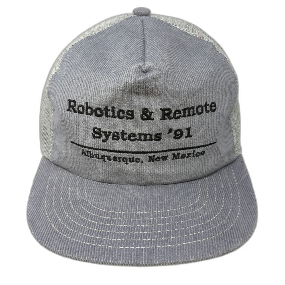 Robotics Remote Systems 1991 5 Panel Gray Hat Trucker Corduroy Vintage USA